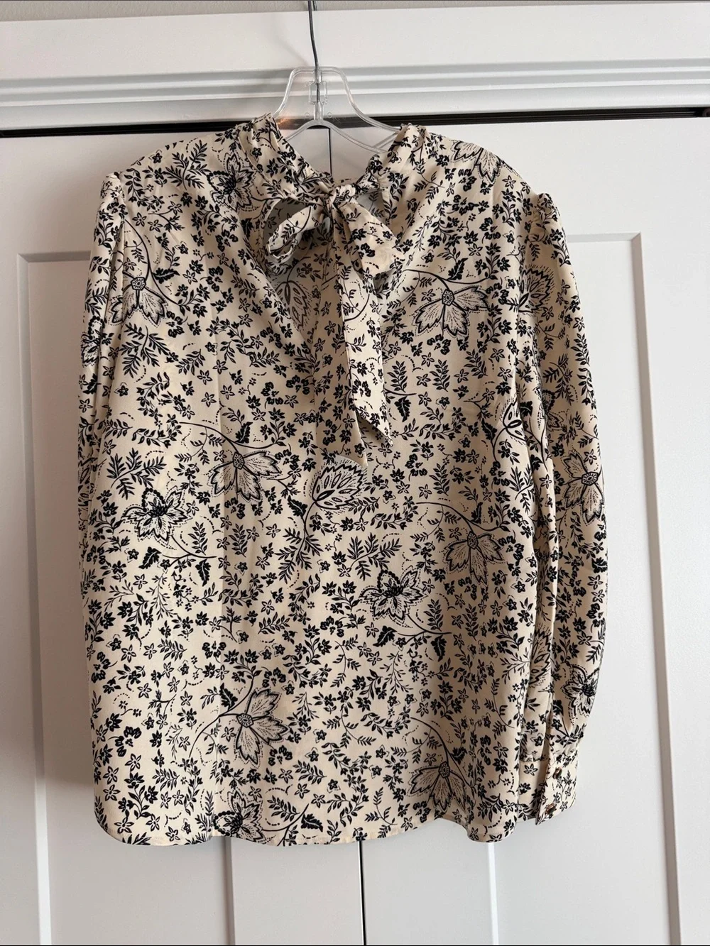 LOFT Mock Neck Floral Tie Back Blouse